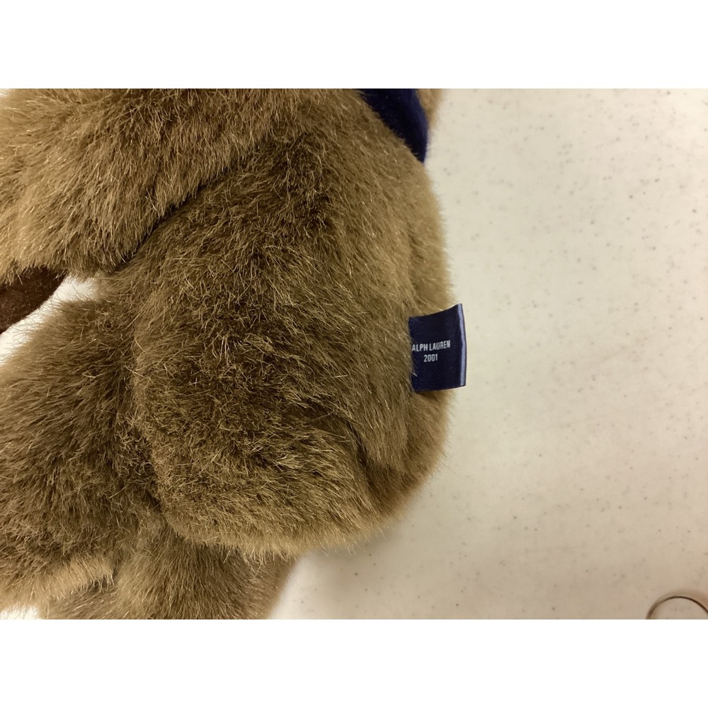 Vintage 2001 Ralph Lauren Polo Teddy Bear Set Brown Plush Navy Cream Scarves - Picture 4 of 7